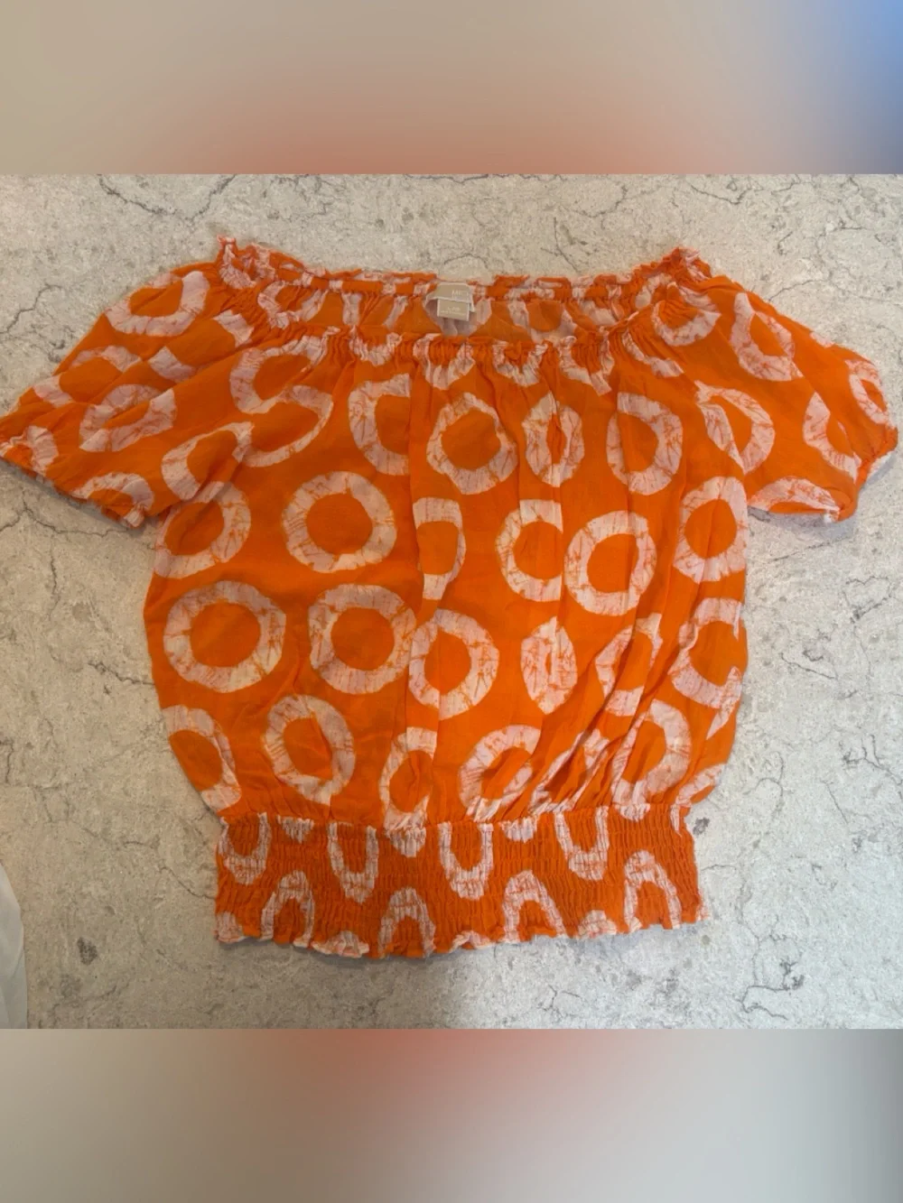 Michael Michael Kors Orange & White Smocked Off-the-Shoulder Blouse | LG